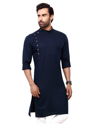 Navy plain cotton kurta