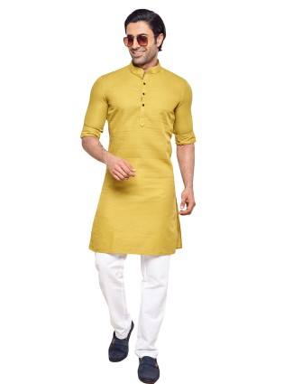 Yellow cotton plain kurta suit 