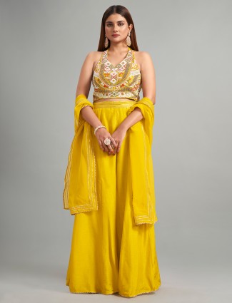 Newest yellow silk palazzo suit