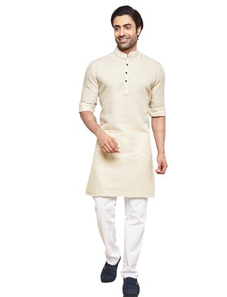 Trendy plain cream cotton kurta suit