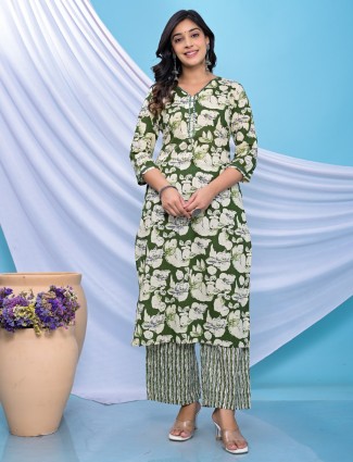 Gorgeous green cotton kurti set