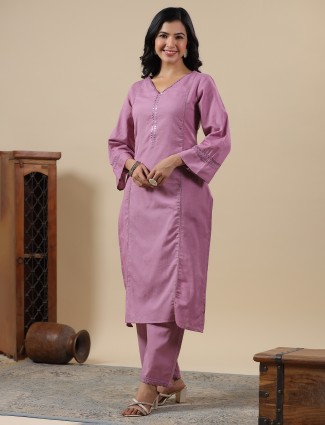 Pretty mauve pink cotton kurti set