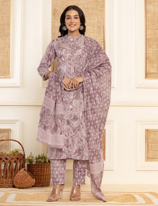 Stunning purple printed kurti set