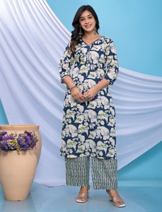 dark blue cotton casual kurti set