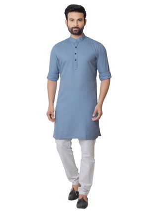 Plain cotton light blue kurta suit 