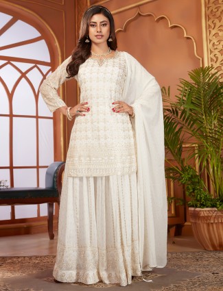 Stunning white georgette palazzo suit