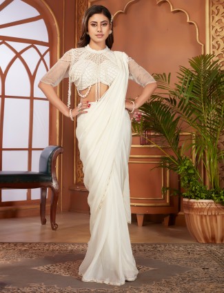 Stunning white georgette saree