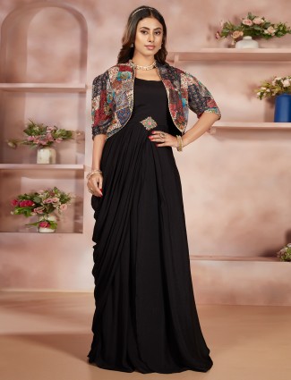 Latest black floor length suit