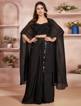 Black georgette designer suit with shrug