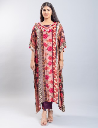 Gorgeous beige kaftan style georgette kurti set