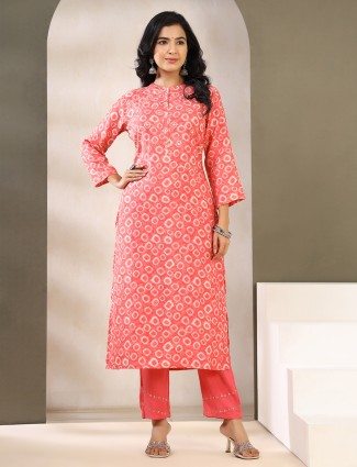 Awesome coral pink printed kurti set