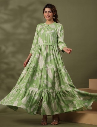 Leaf printed pista green kurti