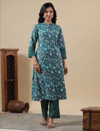 Trendy mint green printed casual kurti