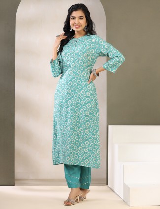 Gorgeous sea green cotton kurti set