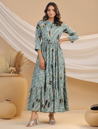 Classic sage green printed cotton kurti