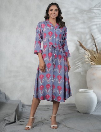 Stunning stone blue silk printed kurti