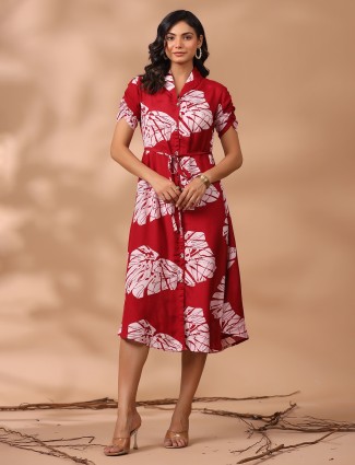 Latest red printed silk kurti