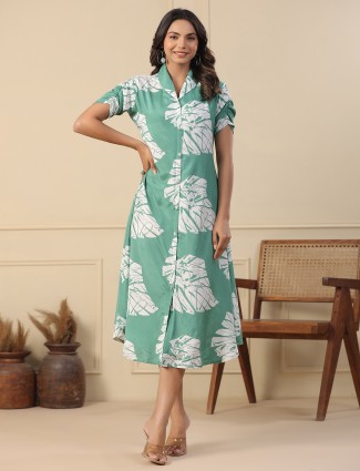 Latest mint green printed silk kurti