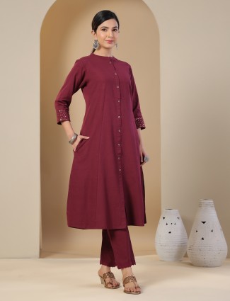 Plain cotton maroon kurti