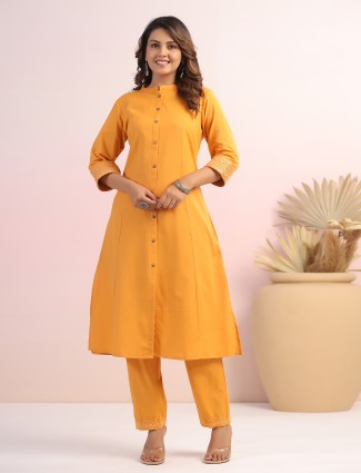 Mustard yellow cotton plain kurti