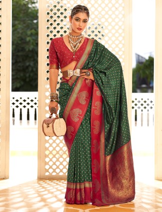 Dark green banarasi silk saree