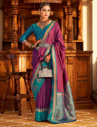 Stunning gorgeous purple banarasi silk saree