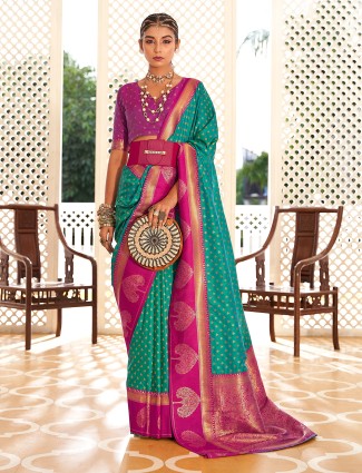 Stunning rama green banarasi silk saree