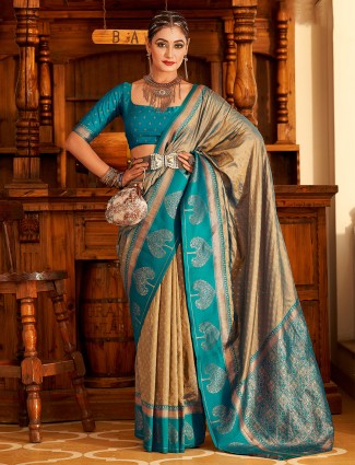 Gorgeous olive banarasi silk saree