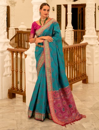 Beautiful aqua patola silk saree