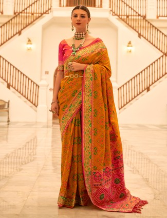 Newest mustard yellow patola silk saree