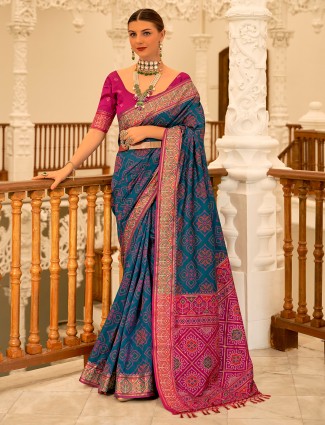 Elegant blue patola silk saree