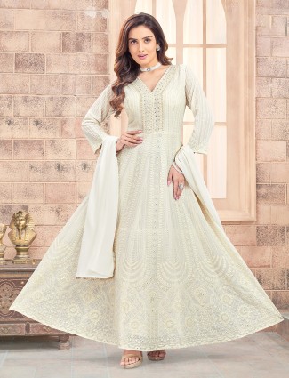 Beautiful cream embroidery anarkali suit