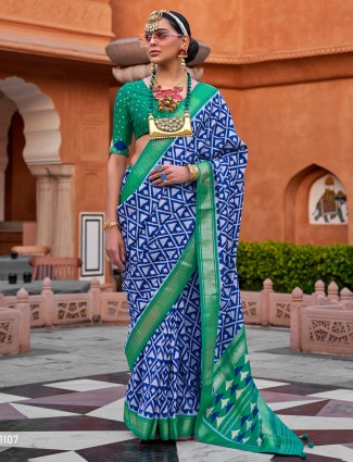 Trendy blue cotton silk saree 