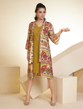 Lime green cotton printed kurti