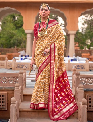 Latest mustard yellow cotton silk saree 