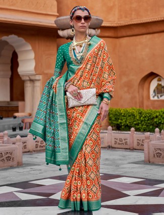 Gorgeous orange cotton silk saree