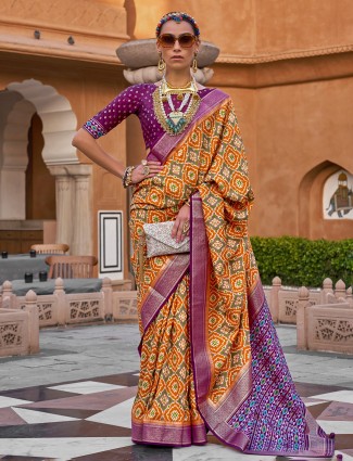 Gorgeous mustard yellow cotton silk saree