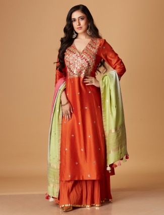 Elegant silk orange palazzo suit