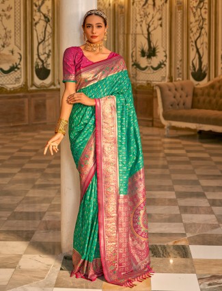 Pretty green banarasi silk saree