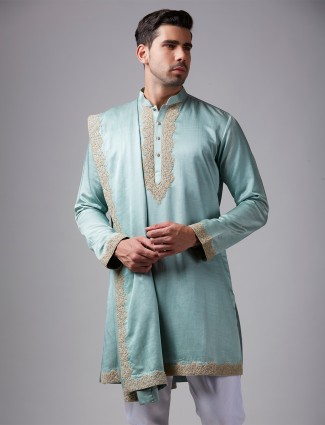Classy sea green silk kurta suit