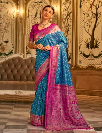 Dazzling blue banarasi silk saree