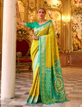 Latest lime green banarasi silk saree