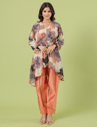 Peach georgette printed co-ord set