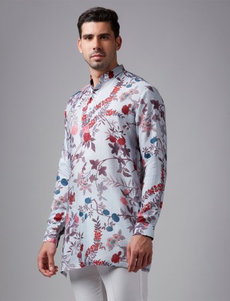 Sky blue floral printed short kurta suit
