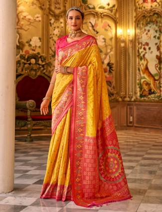 Garaceful yellow banarasi silk saree