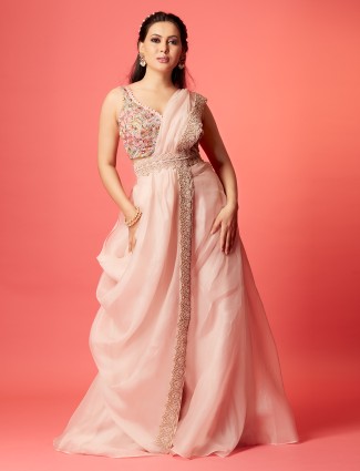 Dazzling light pink organza palazzo suit