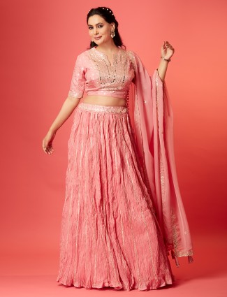 Elegant peach silk lehenga choli for wedding