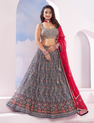 Beautiful grey georgette printed lehenga choli