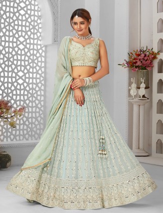 Trendy georgette mint green lehenga choli