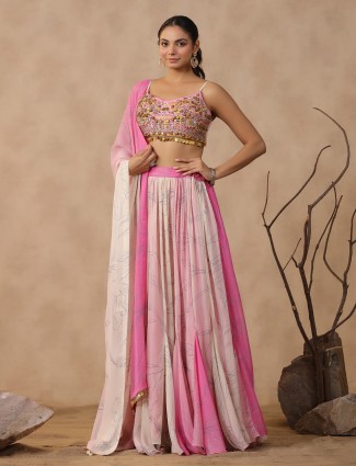 Stunning printed pink georgette lehenga choli